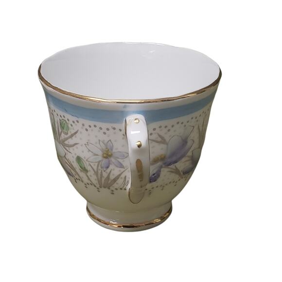 Vintage Tuscan England Tea Cup & Saucer Set Blue Band Blue Flowers Gold Rim - Picture 3 of 9
